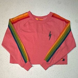 Aviator Nation EUC BOLT EMBROIDERY CLASSIC CROPPED CREW SWEATSHIRT 5 STRIPES